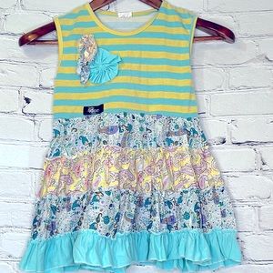 Adore Blue Yellow Striped Paisley Sleeveless Ruffle Tank Top Girl’s Size 7